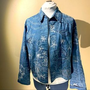 Open Denim Jacket with Embroidery & Beads. Size L.